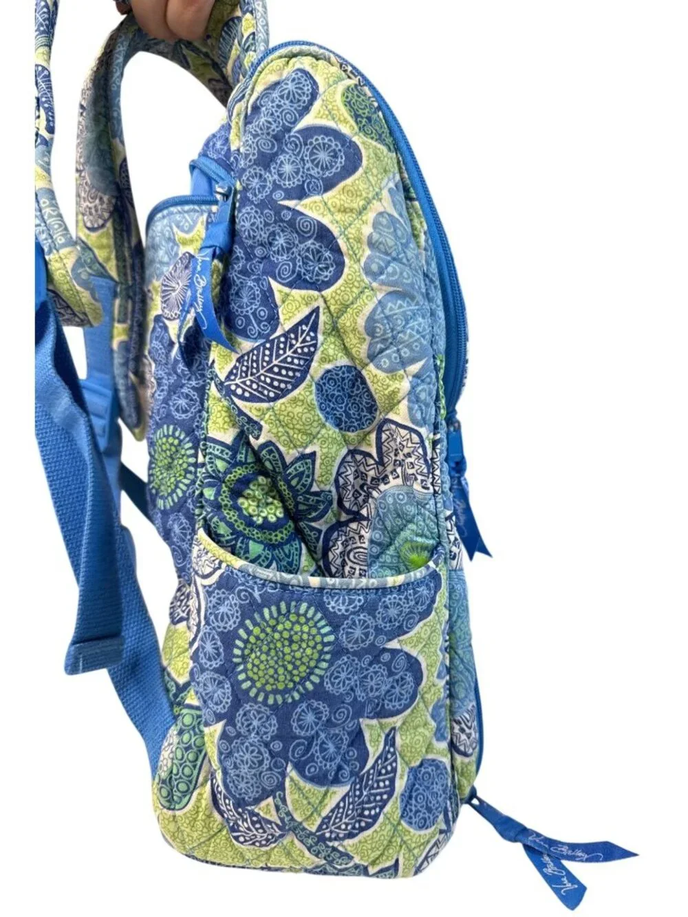 Vera Bradley Doodle Daisy Blue Floral Quilted Backpack W/Multiple Pockets